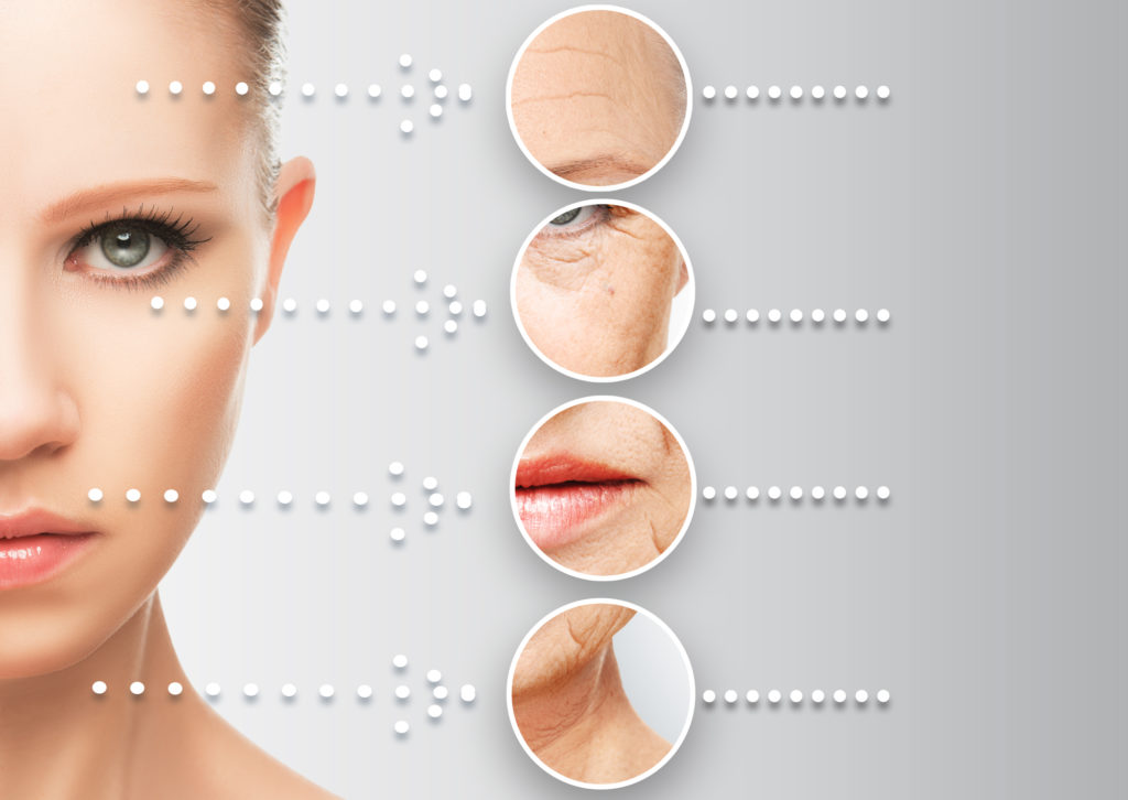 beauty concept skin aging. anti aging procedures, rejuvenation, lifting, tightening of facial skin